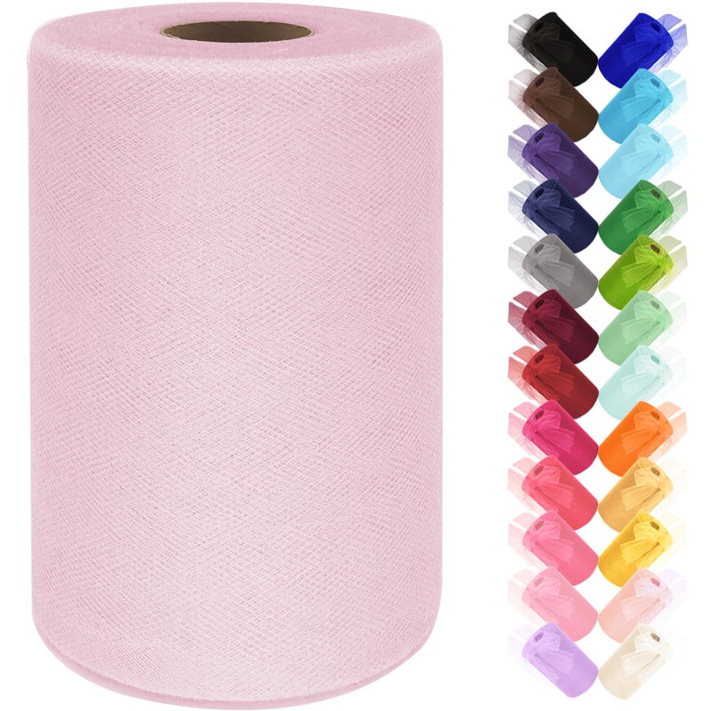 Ableme Deco Tulle Fabric Roll 6 Inch by 100 Yards (300 ft) Tulle Ribbon Sheer Mesh Netting for DIY Tutu Skirt Gift Wrapping Wedding Baby Shower Birthday Halloween Party Decorations Crafts, 34 Colors (Lt Pink) - Image 1